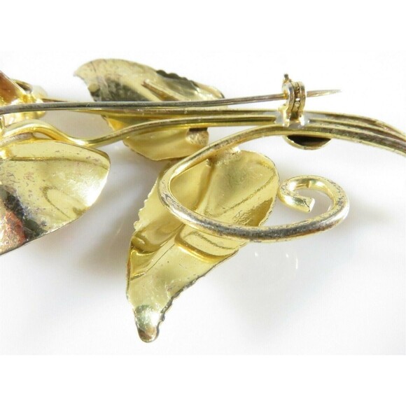 Unsigned Large Sterling Silver Gold Vermeil Pink Stone Floral Brooch - Picture 7 of 11